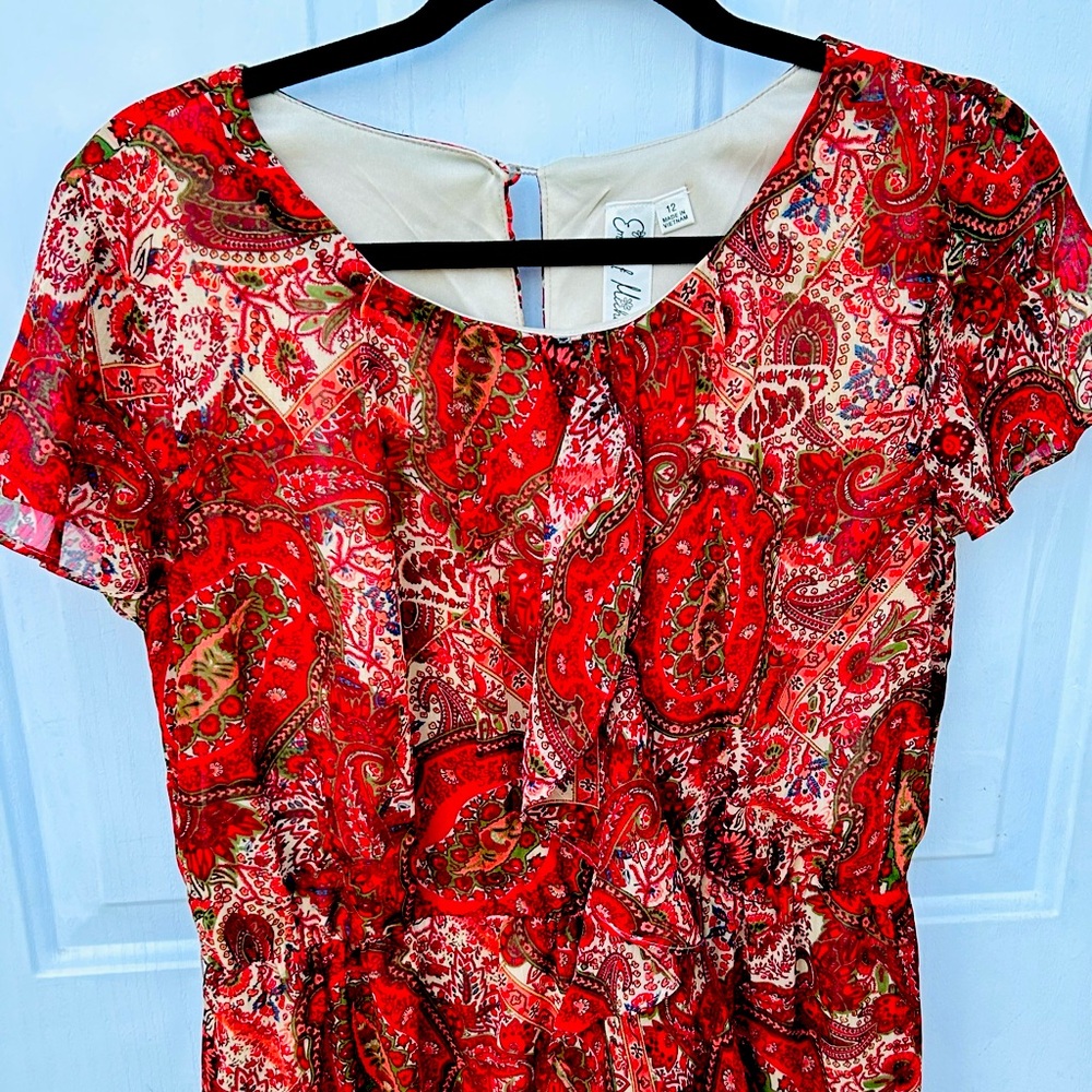 Emma & Michele Paisley Print Cap Sleeve Dress size 12 vgu #colorful